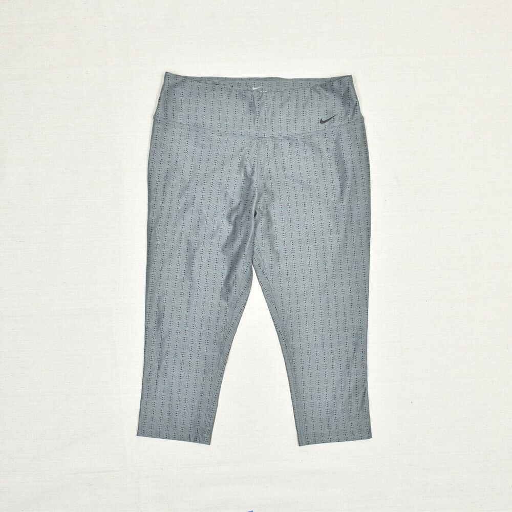 Nike Women Legging Capri Pull On Geometric Polyester Gray Size L Dri Fit